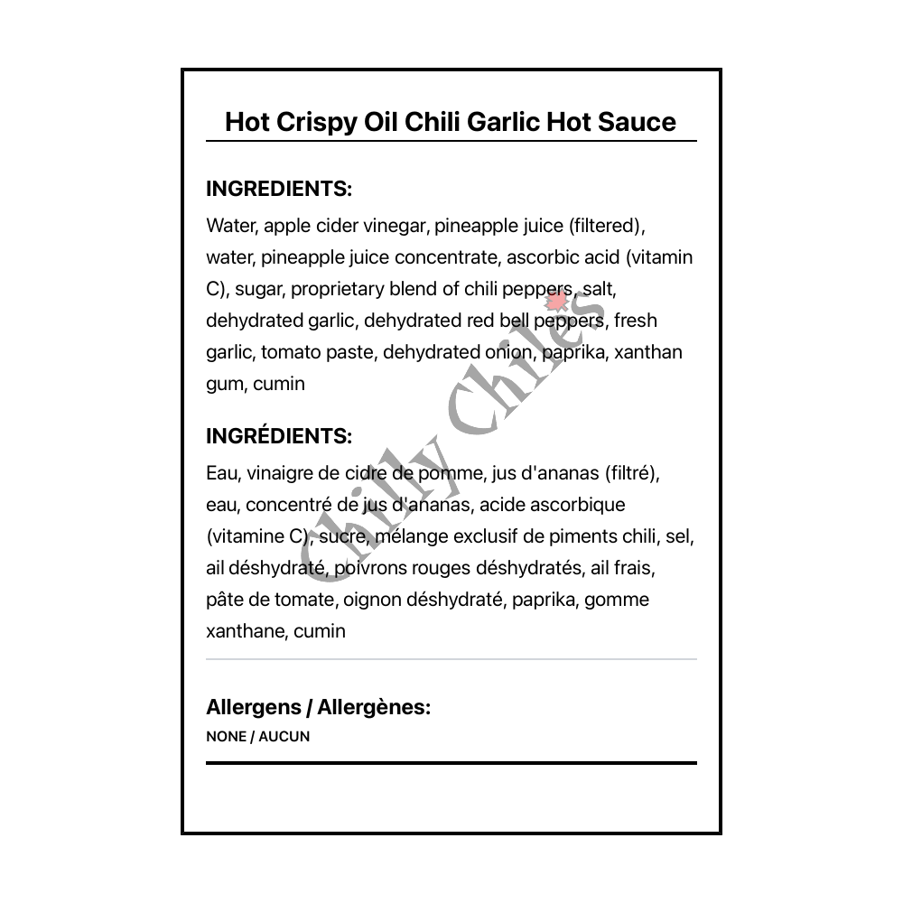 Hot Crispy Oil Chili Garlic Hot Sauce - Bilingual Ingredients