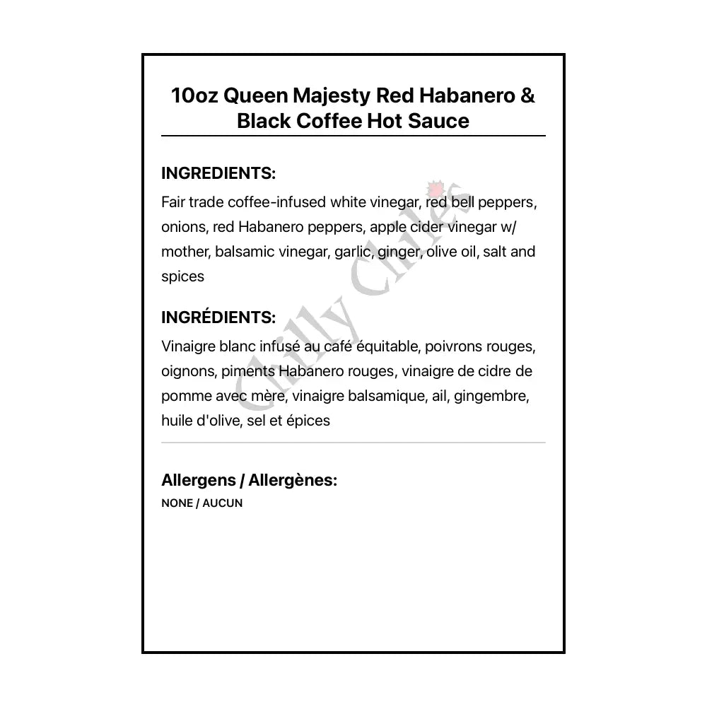 10oz Queen Majesty Red Habanero & Black Coffee Hot Sauce - Hot Sauce