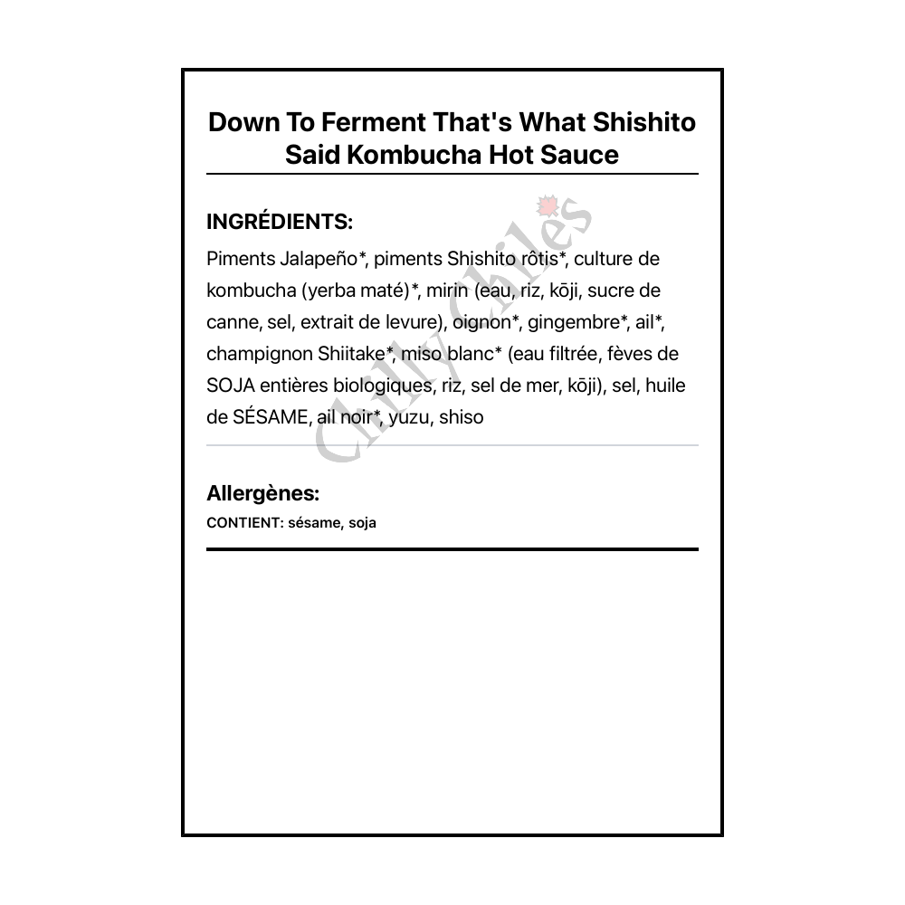 Down To Ferment That's What Shishito Said Kombucha Hot Sauce - Ingrédients Français