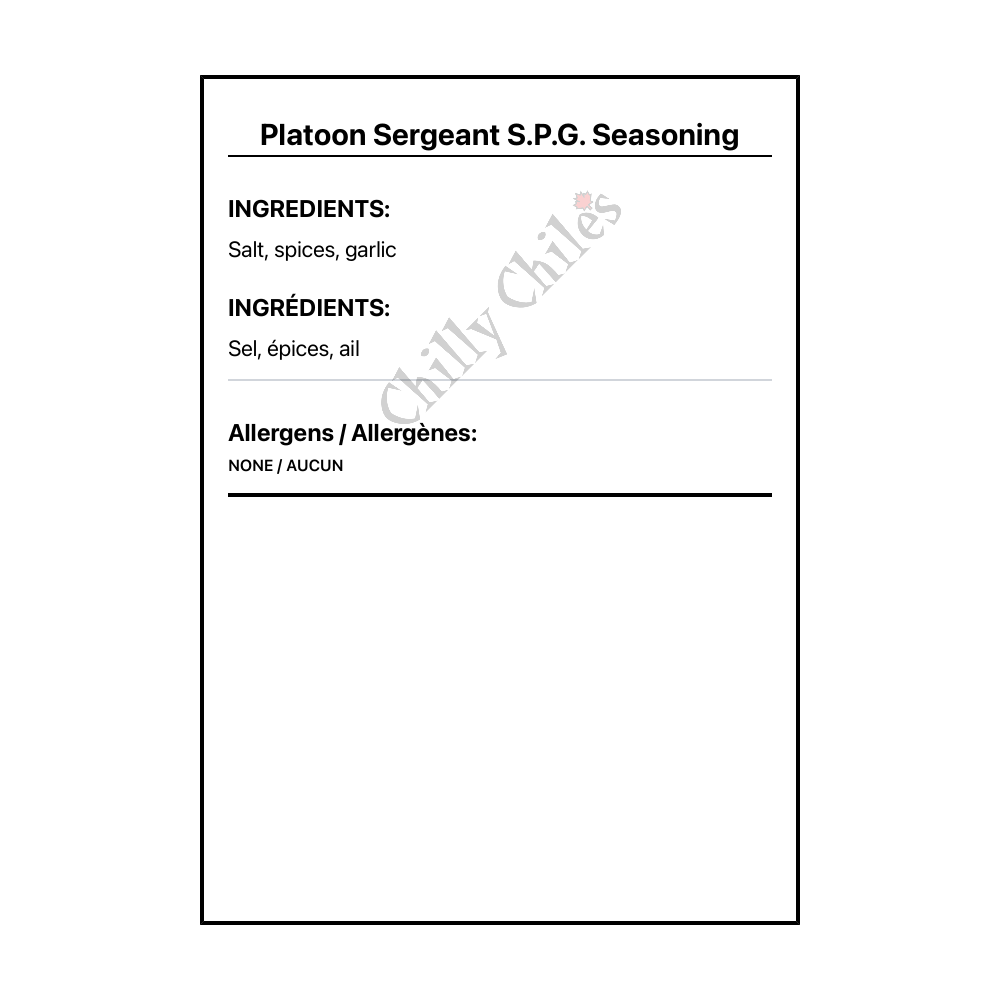 Platoon Sergeant S.P.G. Seasoning - Bilingual Ingredients