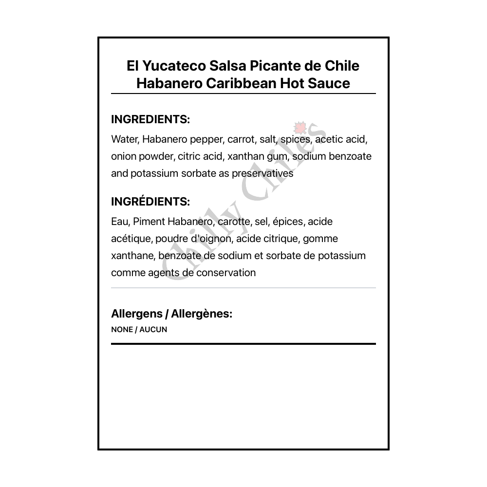 El Yucateco Salsa Picante de Chile Habanero Caribbean Hot Sauce - Bilingual Ingredients