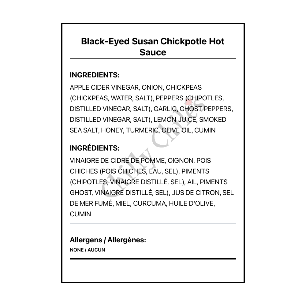 Black-Eyed Susan Chickpotle Hot Sauce - Bilingual Ingredients