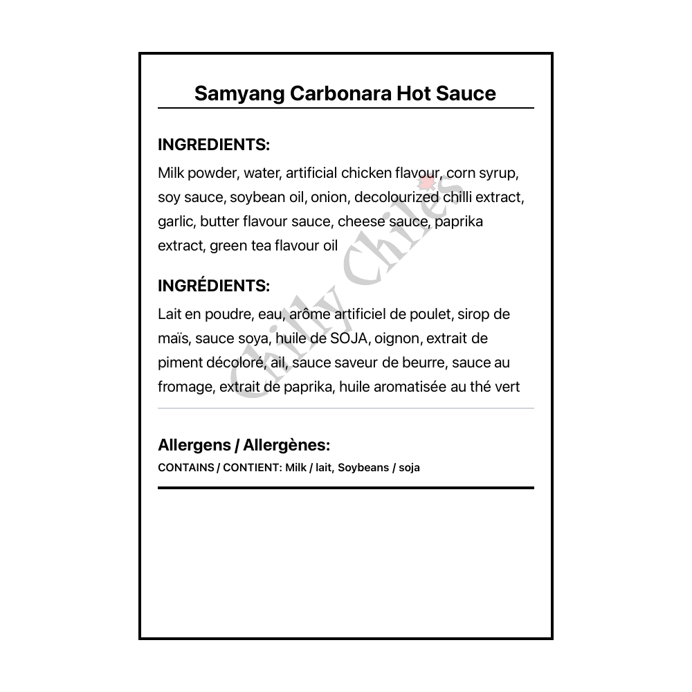 Samyang Carbonara Hot Sauce - Bilingual Ingredients