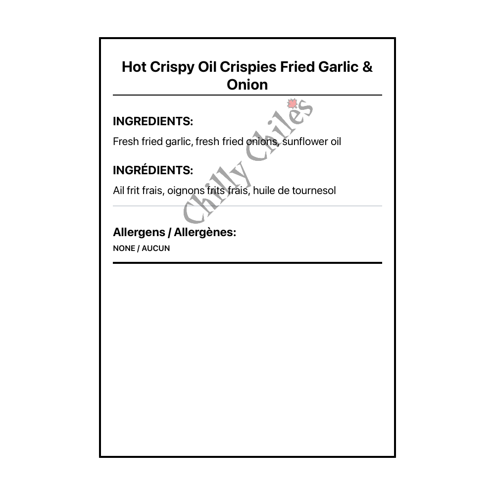 Hot Crispy Oil Crispies Fried Garlic & Onion - Bilingual Ingredients