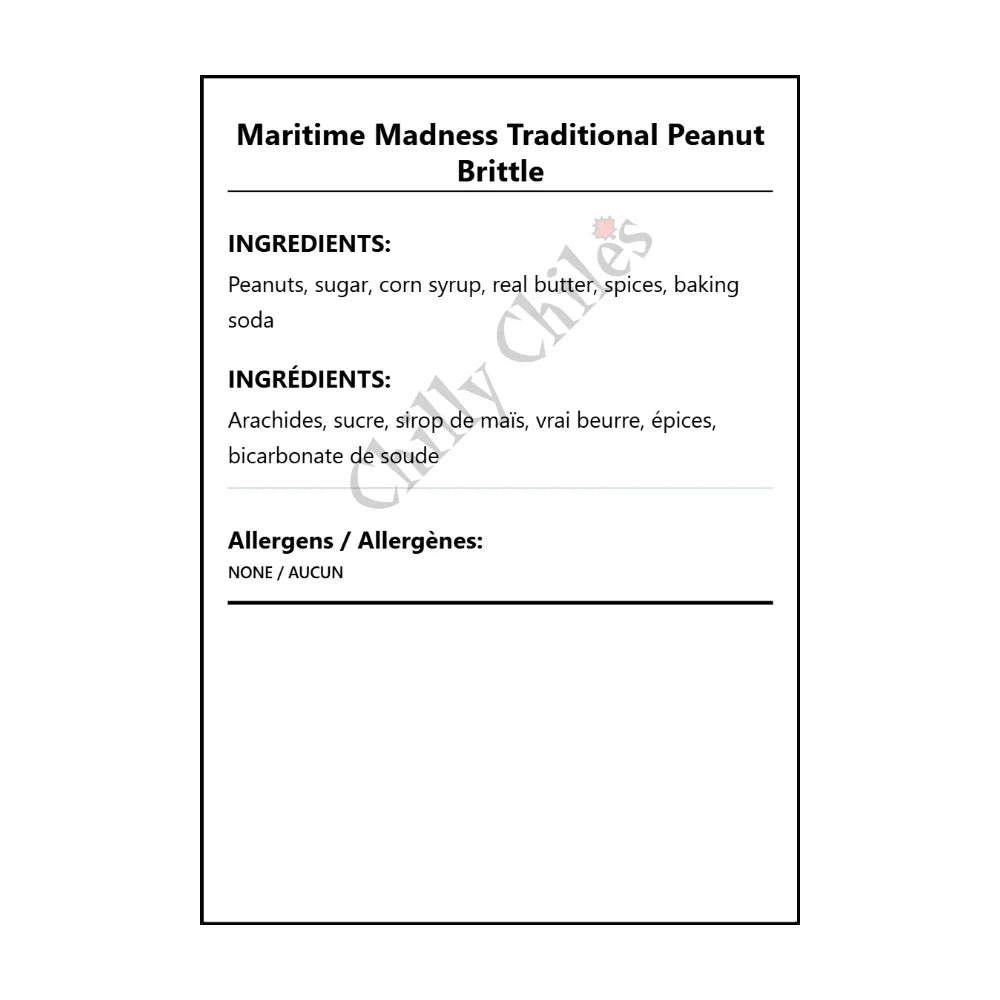 Maritime Madness Traditional Peanut Brittle - Bilingual Ingredients