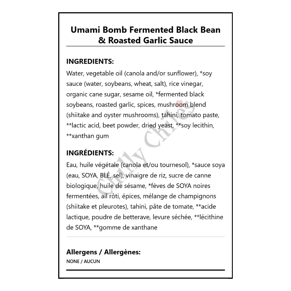 Umami Bomb Fermented Black Bean & Roasted Garlic Sauce - Bilingual Ingredients