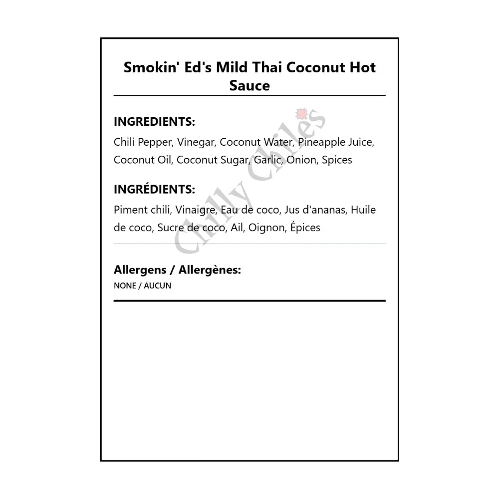 Smokin' Ed's Mild Thai Coconut Hot Sauce - Bilingual Ingredients