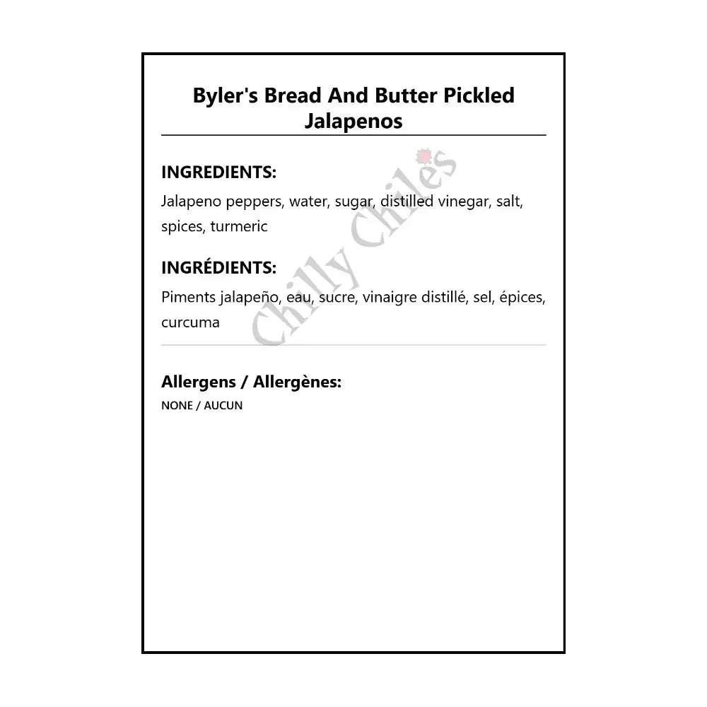Byler’s Bread And Butter Pickled Jalapenos - Pickled Items