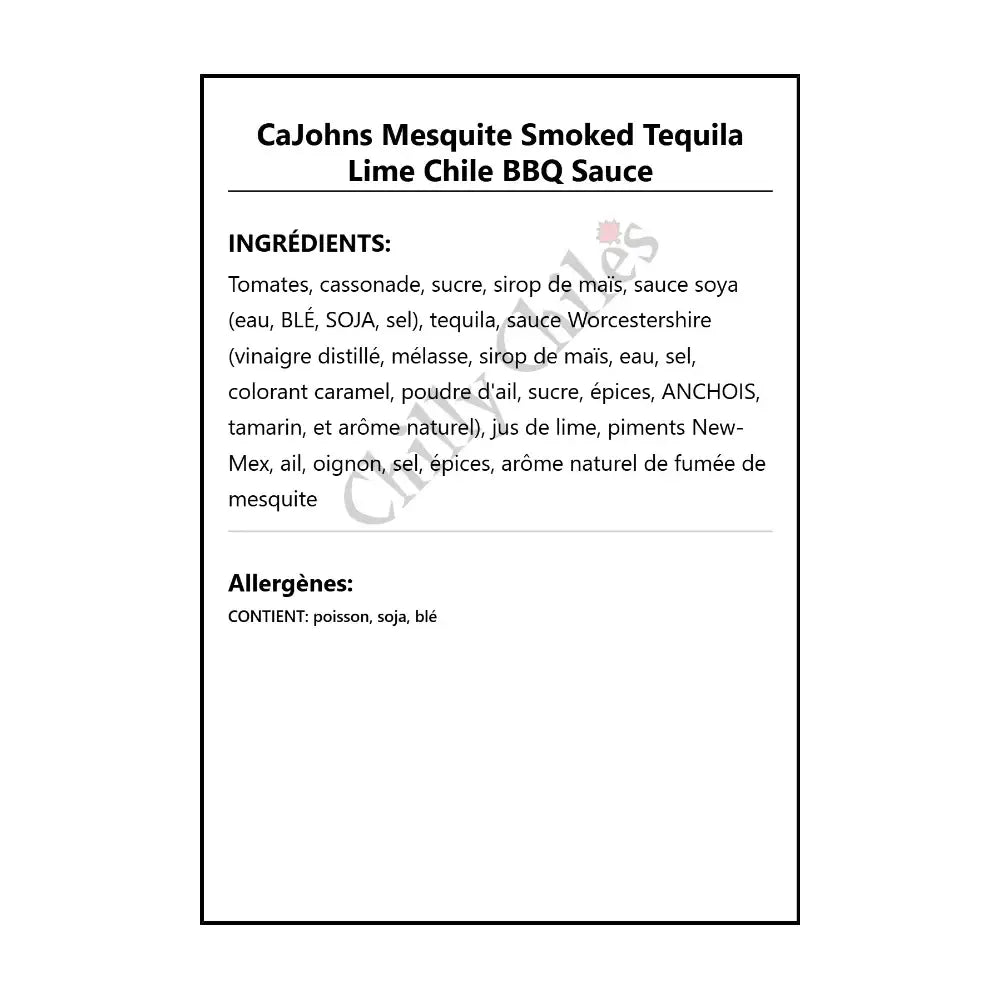 CaJohns Mesquite Smoked Tequila Lime Chile BBQ Sauce - BBQ Sauce