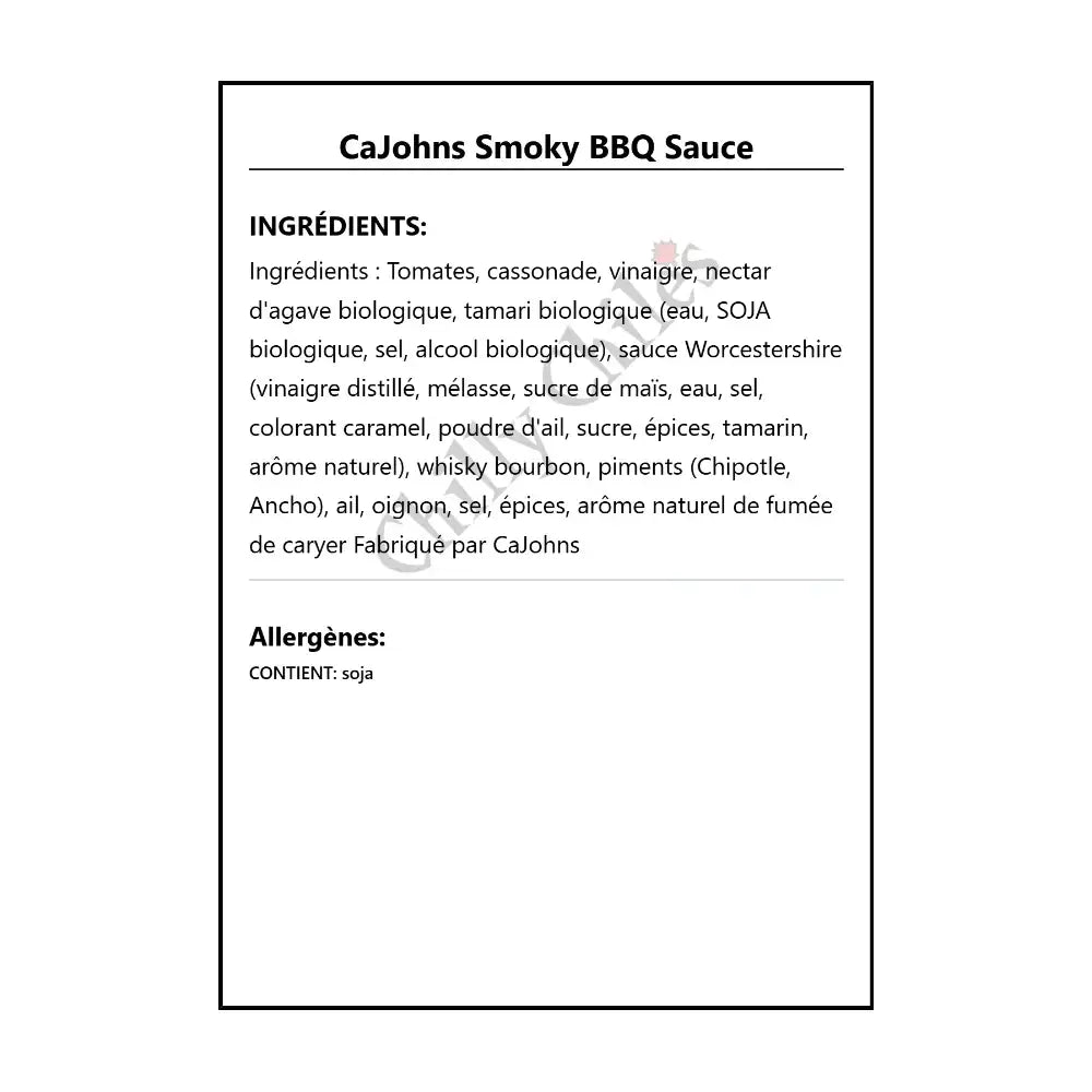 CaJohns Smoky BBQ Sauce - BBQ Sauce