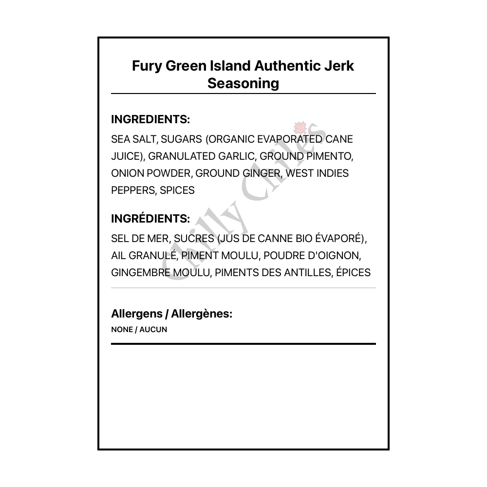 Fury Green Island Authentic Jerk Seasoning - Bilingual Ingredients