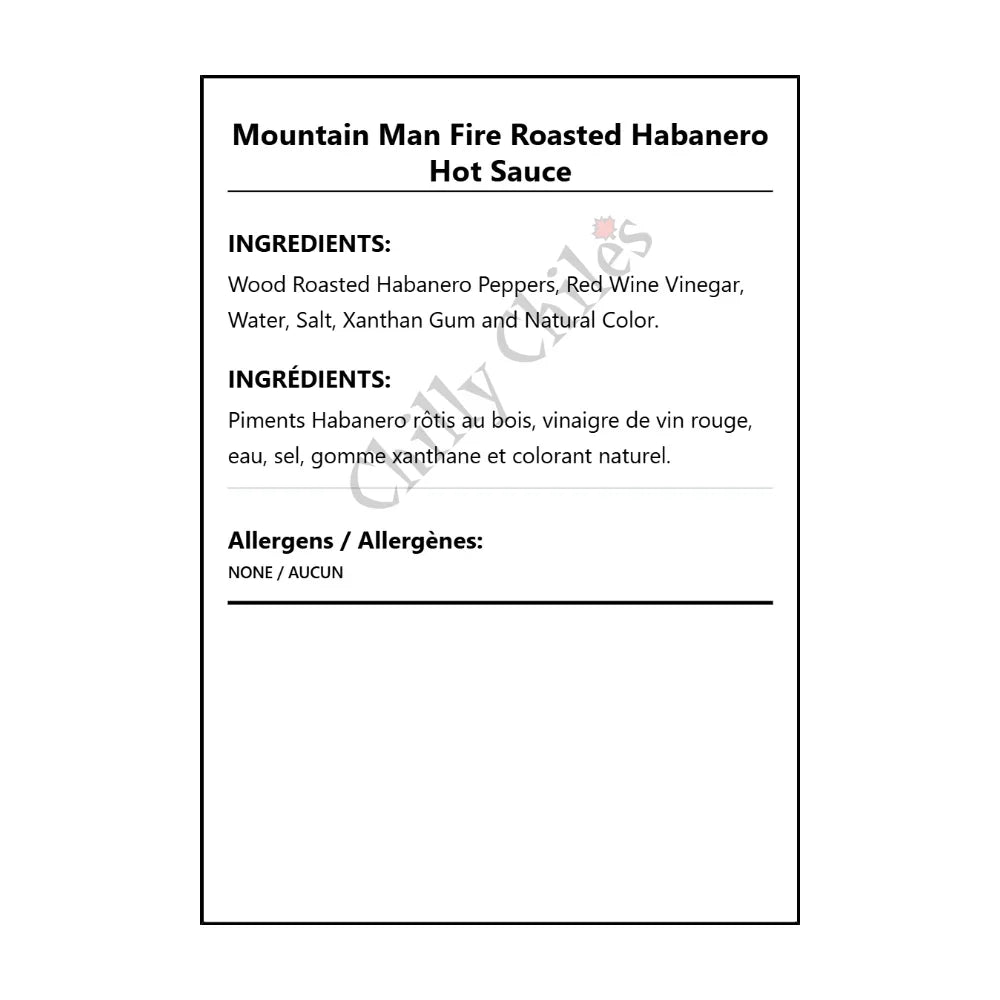 Mountain Man Fire Roasted Habanero Hot Sauce - Bilingual Ingredients