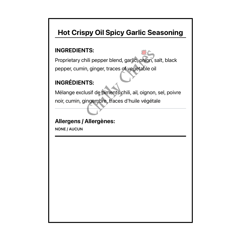 Hot Crispy Oil Spicy Garlic Seasoning - Bilingual Ingredients