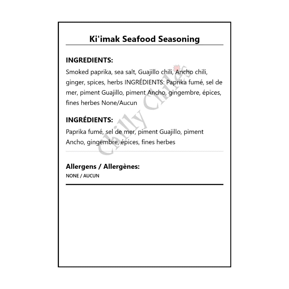 Ki'imak Seafood Seasoning - Bilingual Ingredients