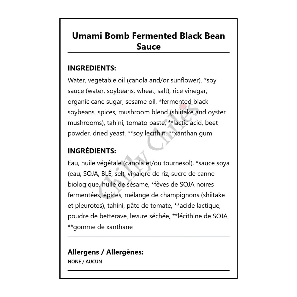Umami Bomb Fermented Black Bean Sauce - Bilingual Ingredients