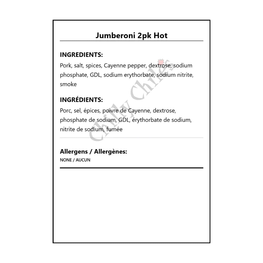Jumberoni 2pk Hot - Bilingual Ingredients