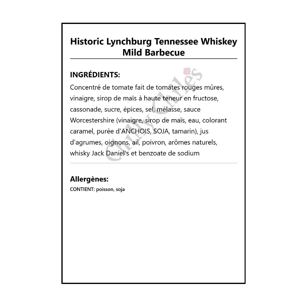 Historic Lynchburg Tennessee Mild Barbecue - BBQ Sauce