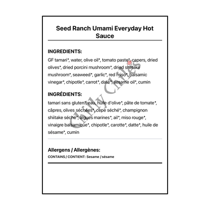 Seed Ranch Umami Everyday Hot Sauce - Bilingual Ingredients