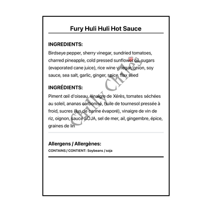Fury Huli Huli Hot Sauce - Bilingual Ingredients