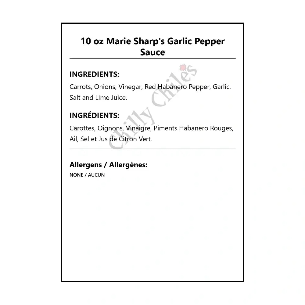 10 oz Marie Sharp’s Garlic Pepper Sauce - Hot Sauce