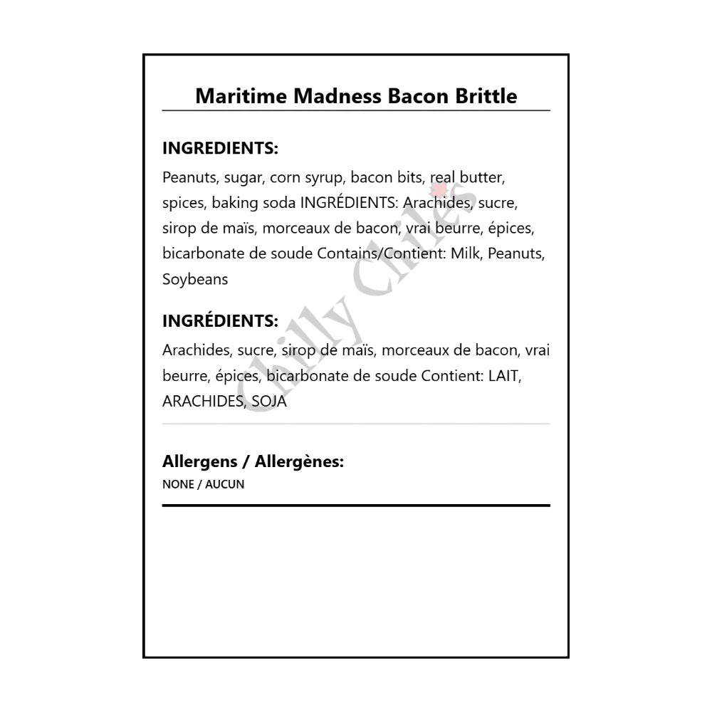 Maritime Madness Bacon Brittle - Bilingual Ingredients