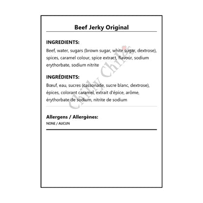 Beef Jerky Original - Bilingual Ingredients