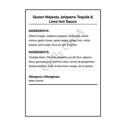 Queen Majesty Jalapeno Tequila & Lime Hot Sauce - Bilingual Ingredients