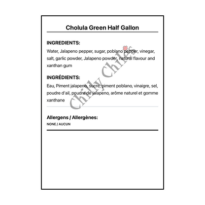 Cholula Green Half Gallon - Bilingual Ingredients