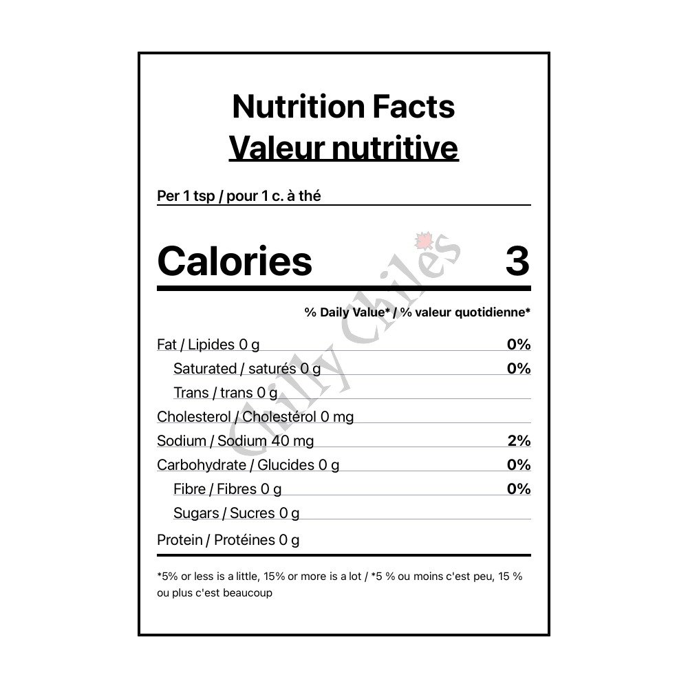 Queen Majesty Jalapeno Tequila & Lime Hot Sauce - Canadian Nutrition Facts