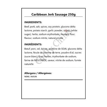 Caribbean Jerk Sausage 250g - Bilingual Ingredients
