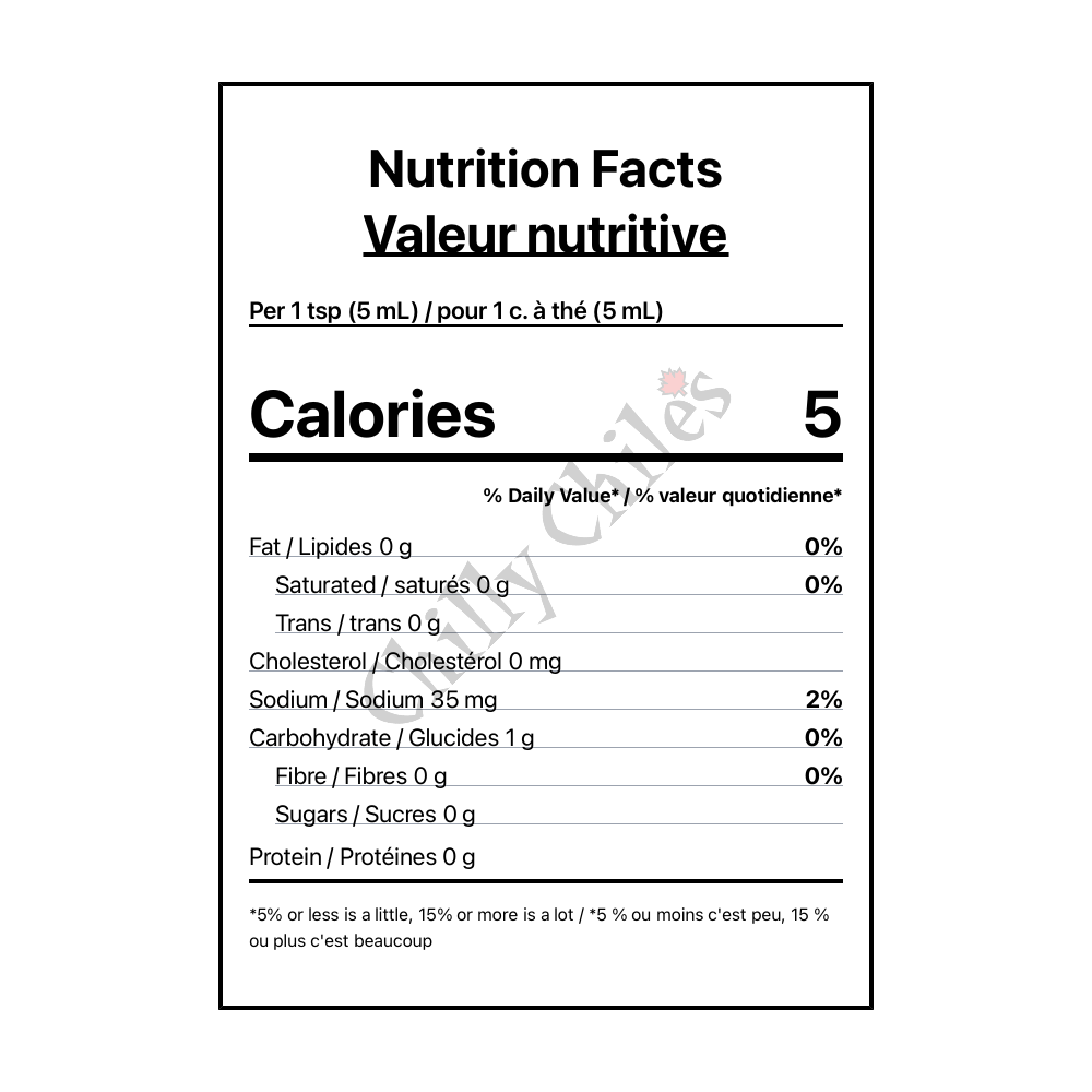 Hot Ones The Classic Chili Maple Hot Sauce - Canadian Nutrition Facts