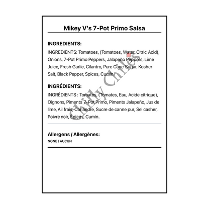 Mikey V's 7-Pot Primo Salsa - Bilingual Ingredients