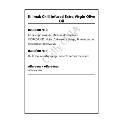 Ki'imak Chili Infused Extra Virgin Olive Oil - Bilingual Ingredients