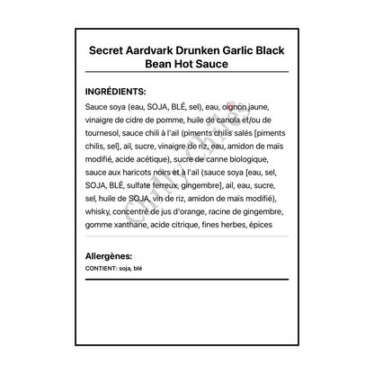 Secret Aardvark Drunken Garlic Black Bean Hot Sauce - Ingrédients Français