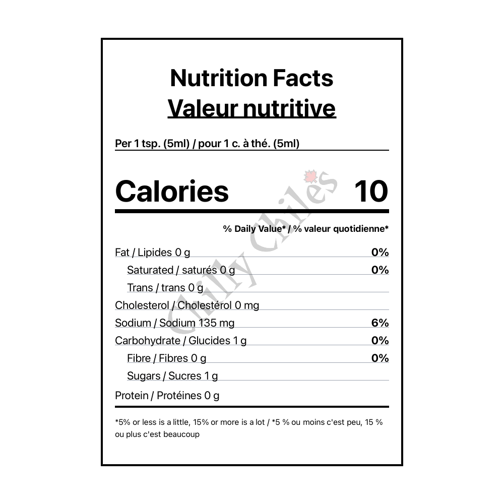 Arizona Gunslinger Mega Diablo Hot Sauce - Canadian Nutrition Facts