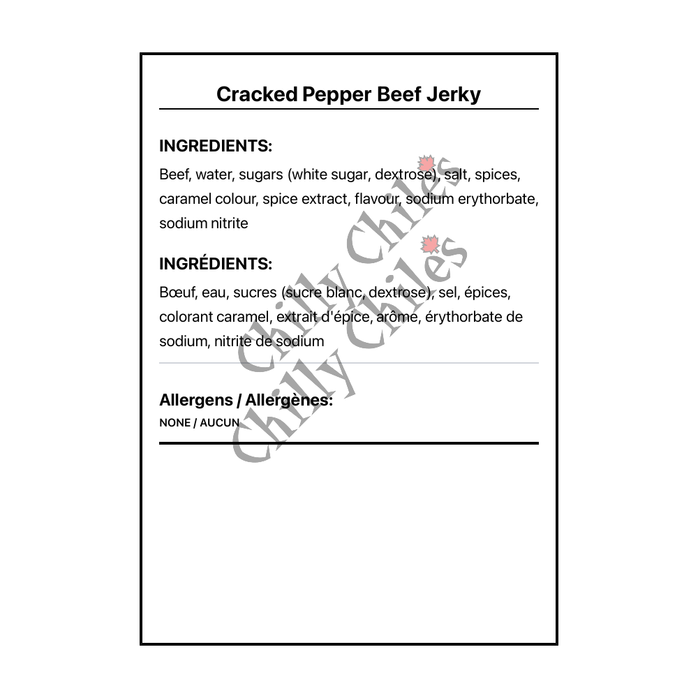 Cracked Pepper Beef Jerky - Bilingual Ingredients