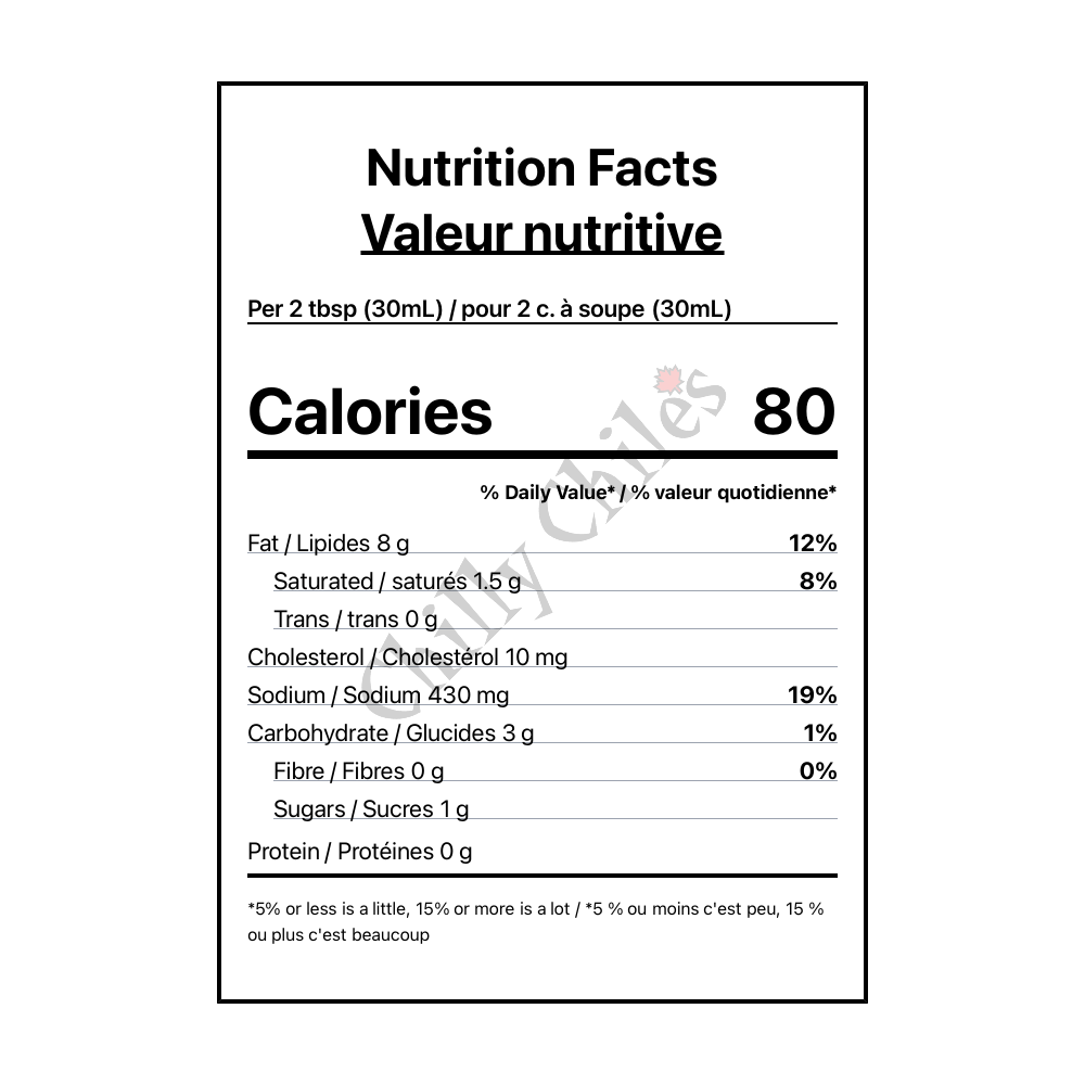 Melinda's Pizza Hot Sauce Ranch - Canadian Nutrition Facts