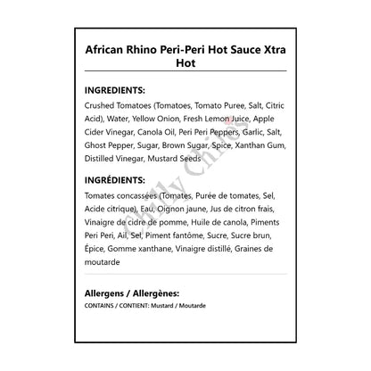 African Rhino Peri-Peri Hot Sauce Xtra Hot - Hot Sauce