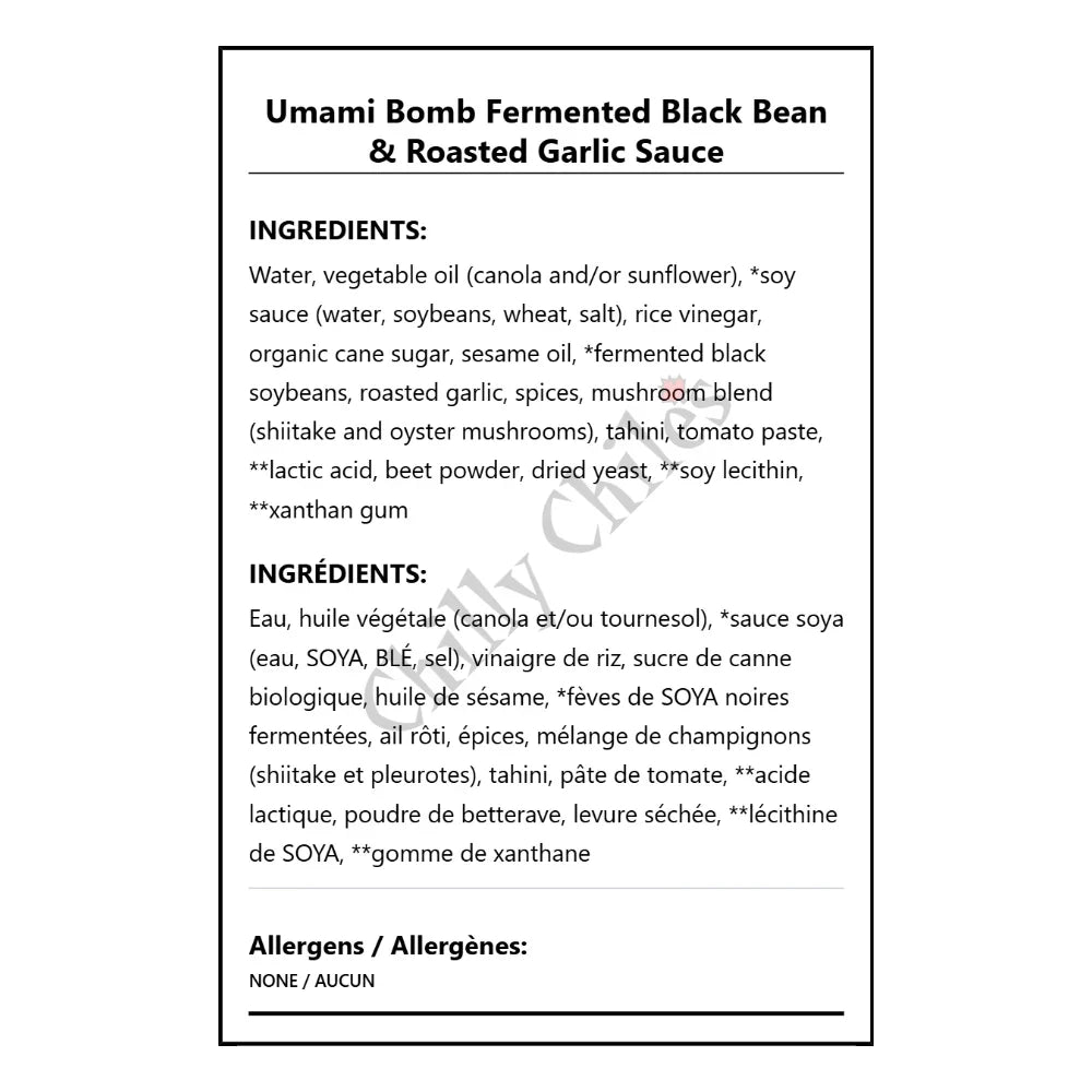 Umami Bomb Fermented Black Bean & Roasted Garlic Sauce - Bilingual Ingredients