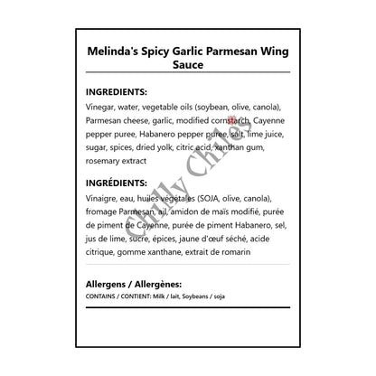 Melinda's Spicy Garlic Parmesan Wing Sauce - Bilingual Ingredients
