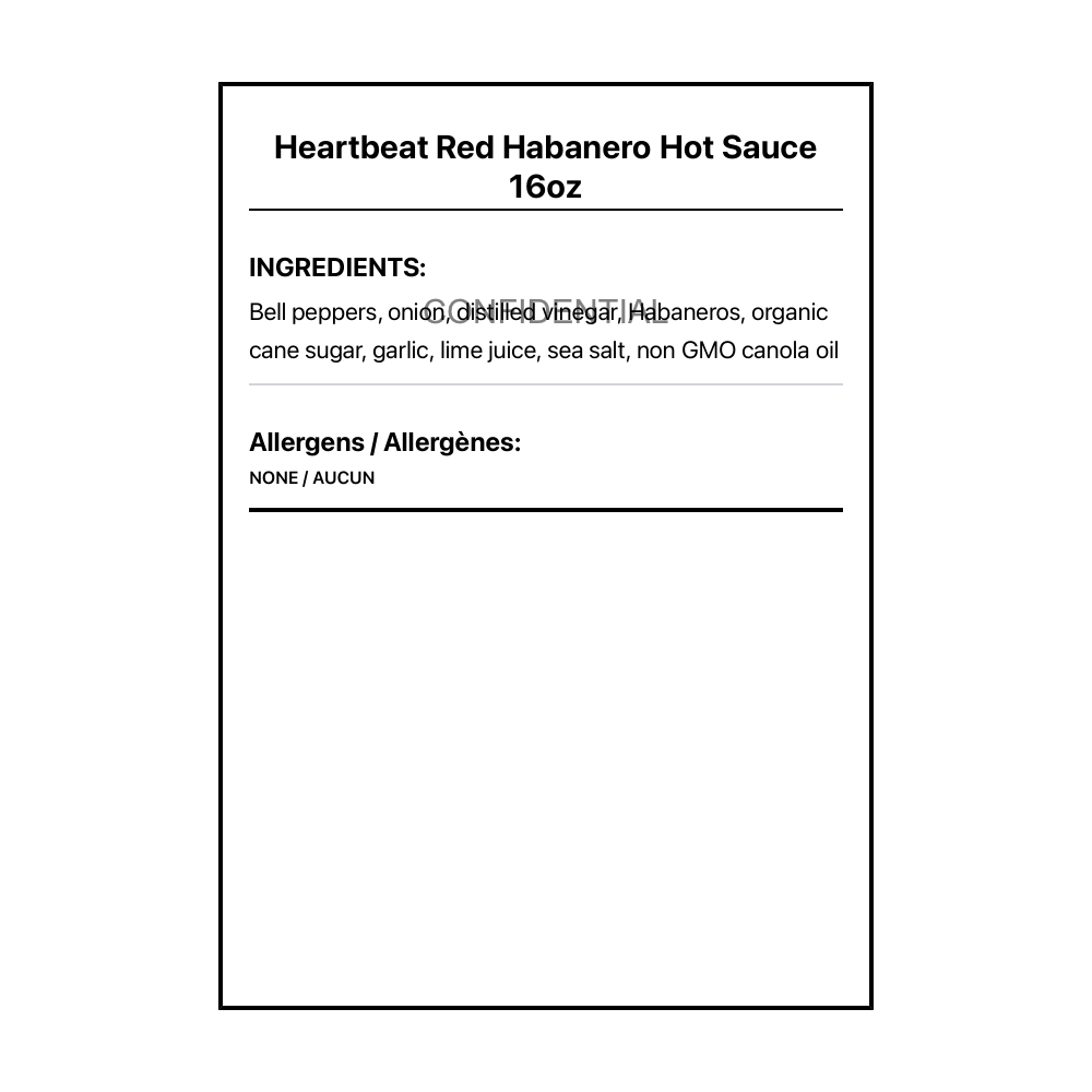 Heartbeat Red Habanero Hot Sauce 16oz - Bilingual Ingredients