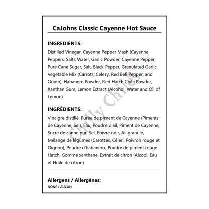 CaJohns Classic Cayenne Hot Sauce - Hot Sauce
