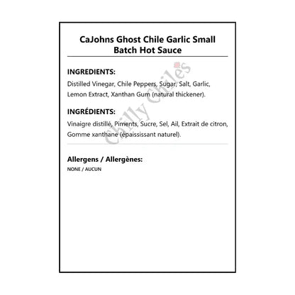 CaJohns Ghost Chile Garlic Small Batch Hot Sauce - Hot Sauce