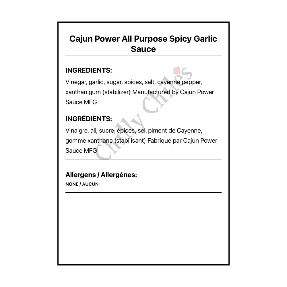 Cajun Power All Purpose Spicy Garlic Sauce - Hot Sauce