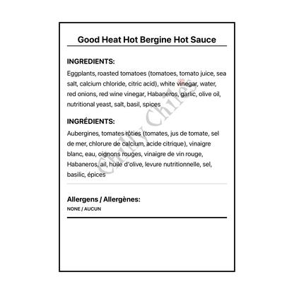 Good Heat Hot Bergine Hot Sauce - Bilingual Ingredients