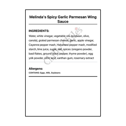 Melinda's Spicy Garlic Parmesan Wing Sauce - Bilingual Ingredients