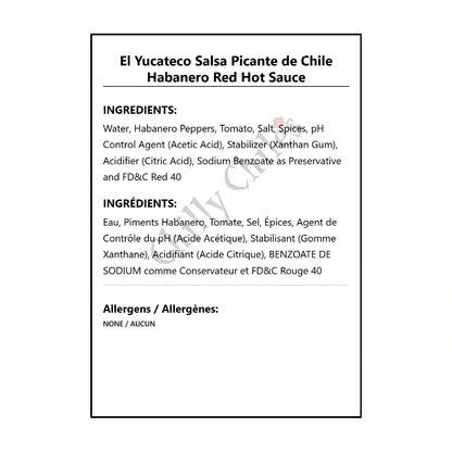 El Yucateco Salsa Picante de Chile Habanero Red Hot Sauce - Hot Sauce