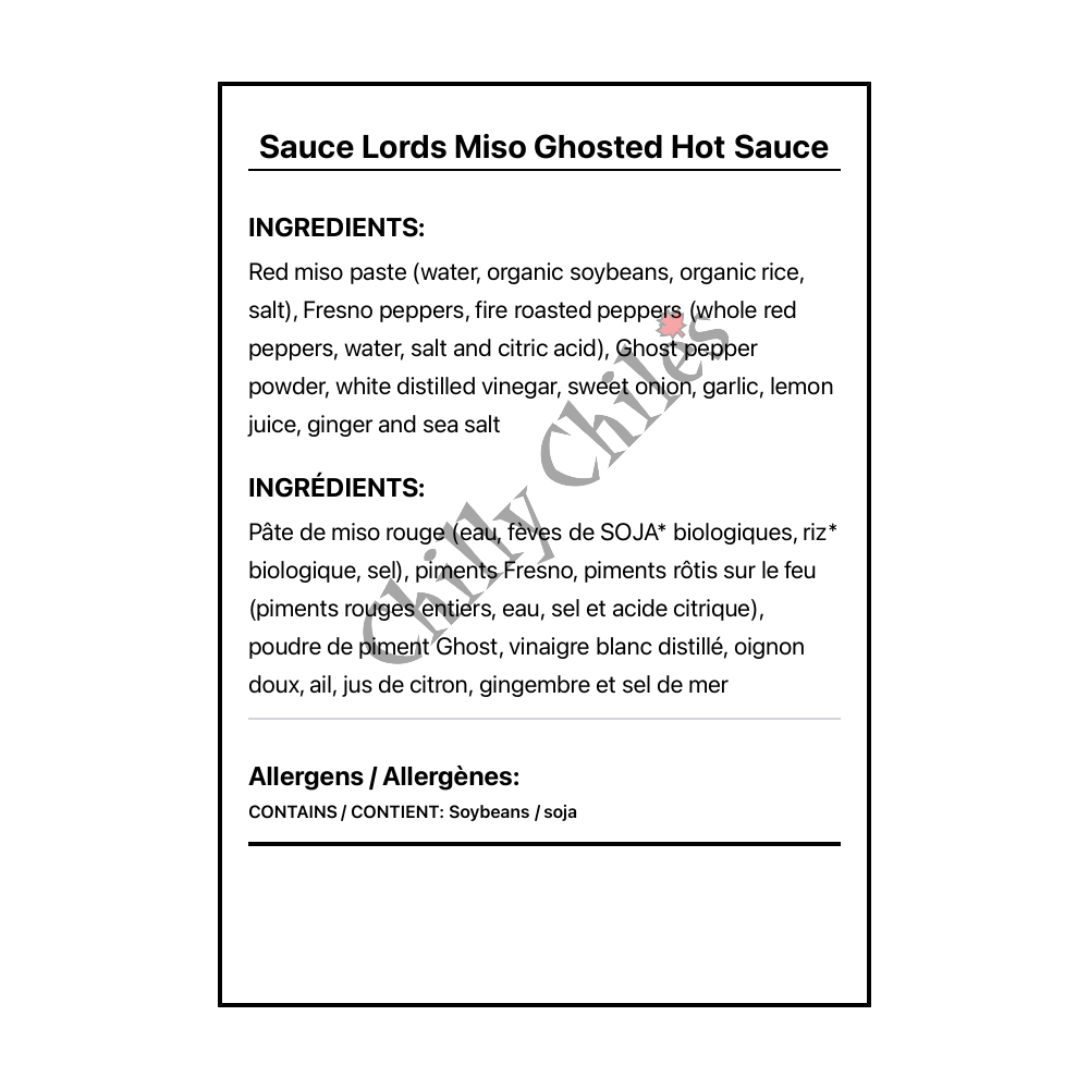 Sauce Lords Miso Ghosted Hot Sauce - Bilingual Ingredients