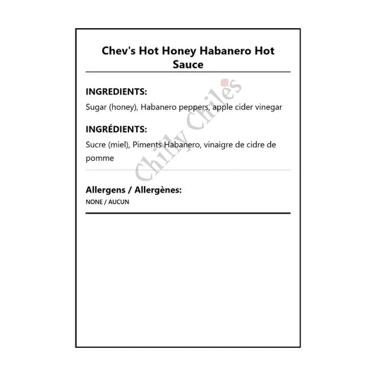 Chev's Hot Honey Habanero Hot Sauce - Bilingual Ingredients