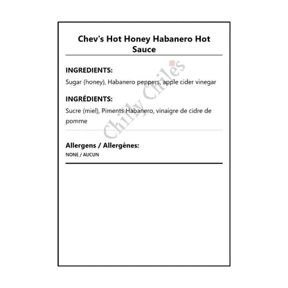 Chev's Hot Honey Habanero Hot Sauce - Bilingual Ingredients